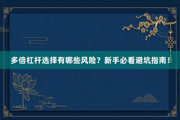 多倍杠杆选择有哪些风险？新手必看避坑指南！