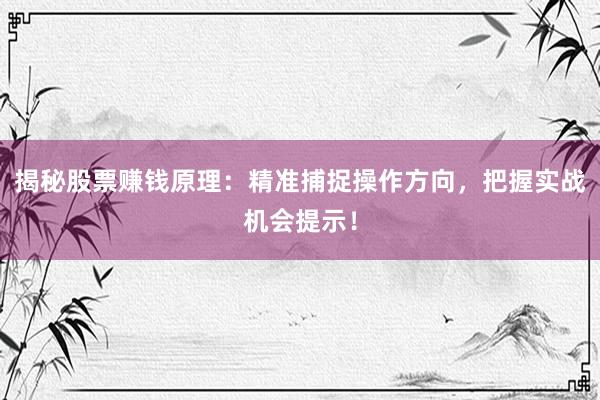 揭秘股票赚钱原理：精准捕捉操作方向，把握实战机会提示！