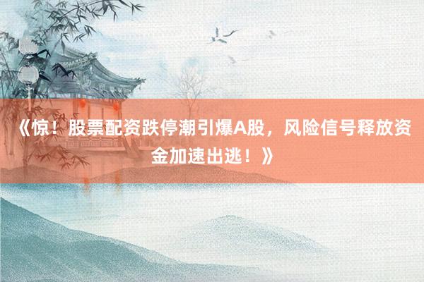 《惊！股票配资跌停潮引爆A股，风险信号释放资金加速出逃！》