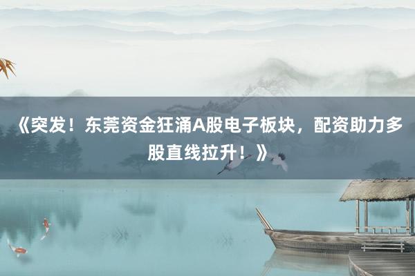 《突发！东莞资金狂涌A股电子板块，配资助力多股直线拉升！》