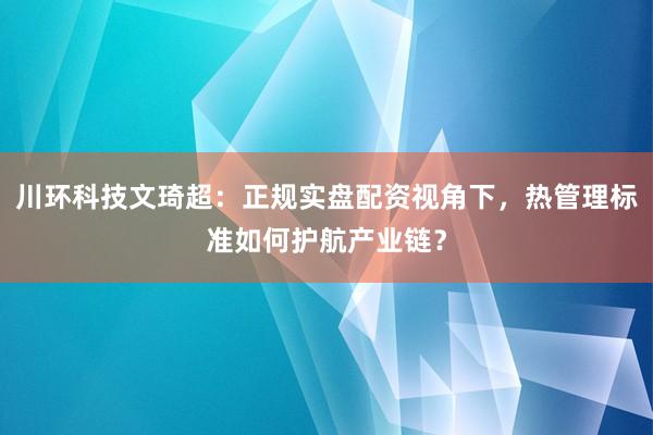 川环科技文琦超：正规实盘配资视角下，热管理标准如何护航产业链？