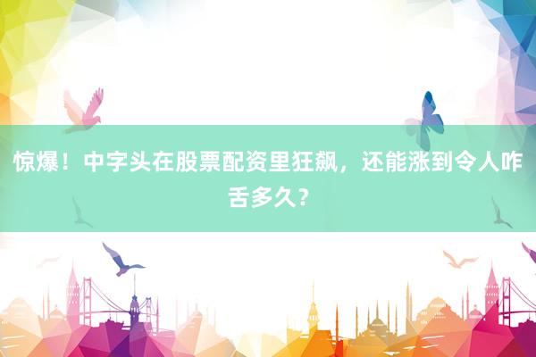 惊爆！中字头在股票配资里狂飙，还能涨到令人咋舌多久？