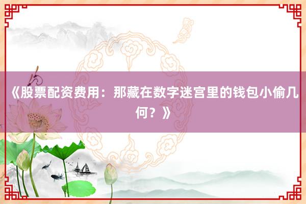 《股票配资费用：那藏在数字迷宫里的钱包小偷几何？》