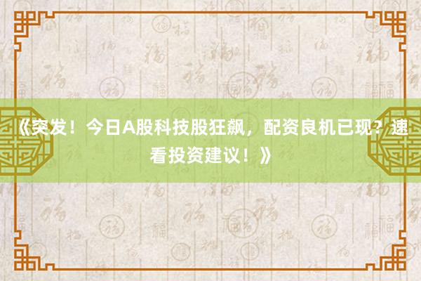 《突发！今日A股科技股狂飙，配资良机已现？速看投资建议！》