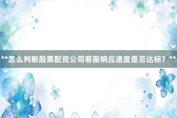 **怎么判断股票配资公司客服响应速度是否达标？**