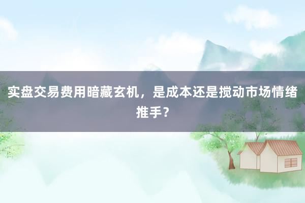 实盘交易费用暗藏玄机，是成本还是搅动市场情绪推手？