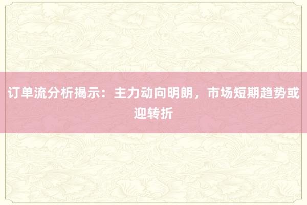 订单流分析揭示：主力动向明朗，市场短期趋势或迎转折