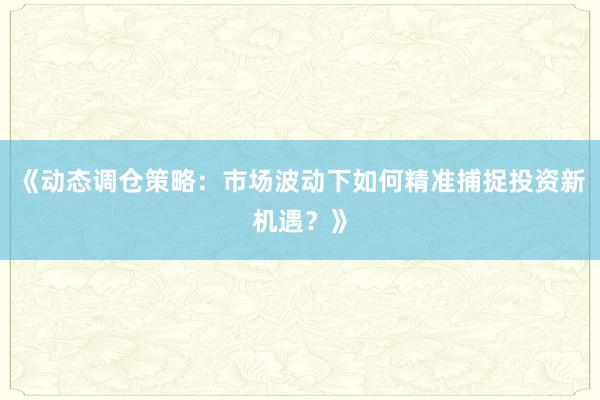 《动态调仓策略：市场波动下如何精准捕捉投资新机遇？》